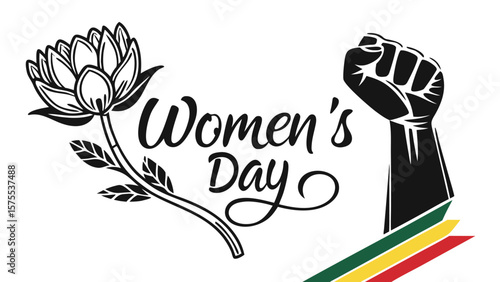 Empowering women s day celebration with a symbol of strength and a blooming flower