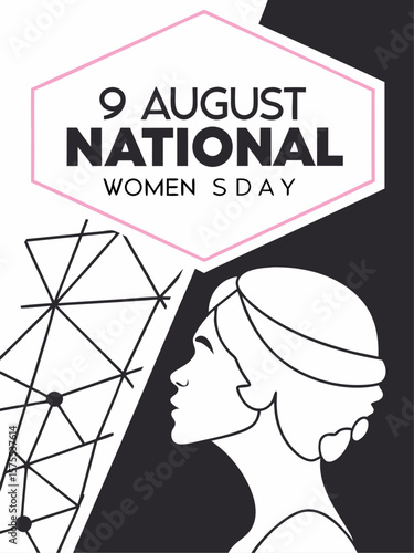 Celebrating national women s day on august 9th with a stylized profile of a woman and geometric patterns