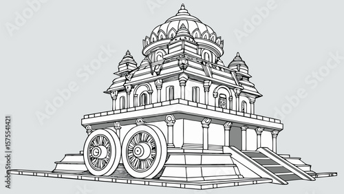 Ornate indian temple chariot with intricate carvings and large wheels
