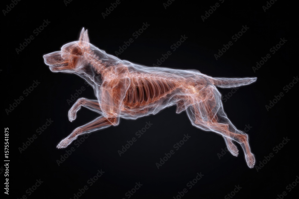 Fototapeta premium Running dog illustration showcases intricate muscle structure an