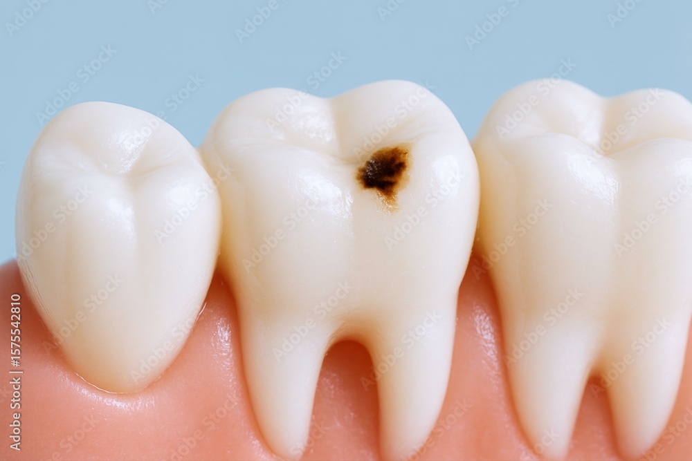 Fototapeta premium Dental decay becomes strikingly evident in macro focus, emphasizing the necessity of proper hygiene and highlighting preventative dental health measures.