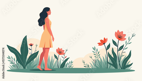 Transgender woman standing gracefully in garden, empowerment and growth
