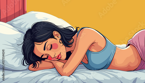 Exhausted young woman resting on bed, seeking rejuvenation