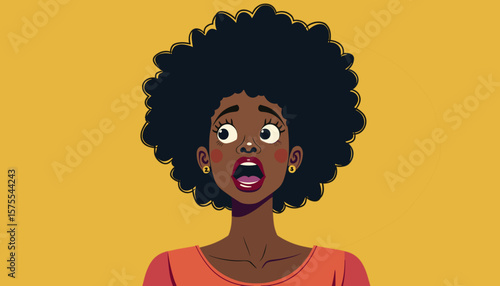 Surprised older Black woman expressing astonishment against yellow background, emotional reaction