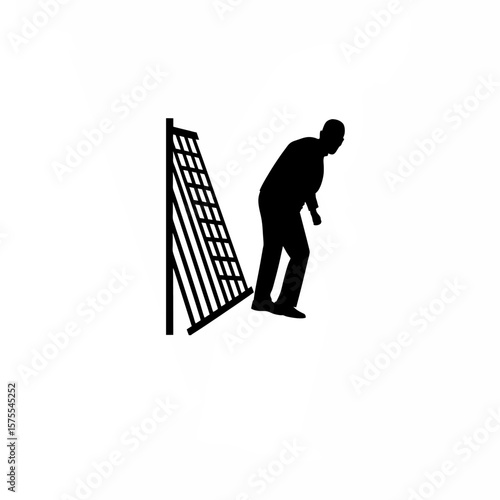 Silhouette of person glancing over shoulder in suspicious doubt on white background
