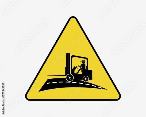 Vector Illustration of Forklift Warning Sign Driving on a Sloped or Inclined Road for Safety Caution