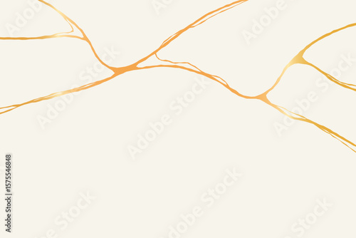 Minimalist kintsugi crack design. Gold repair lines. Elegant Japanese style
