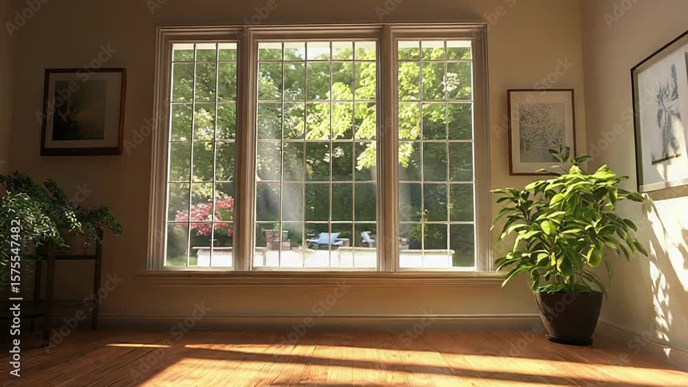 Sunlight illuminating hardwood floor in modern living room Sunlight illuminating hardwood floor in modern living room