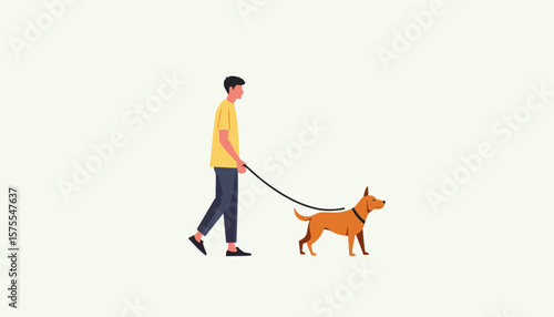 Man walking guide dog in minimalist style, companionship and support