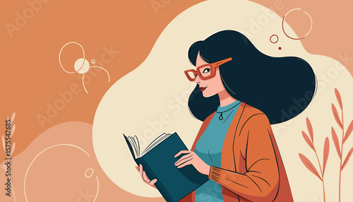 Blind woman reading braille book in warm colors, empowering literacy