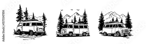 Wallpaper Mural Classic camper vans surrounded by towering trees and majestic mo Torontodigital.ca