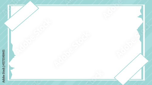 Blank frame illustration with ripped edges and taped notes against a pastel turquoise backdrop
