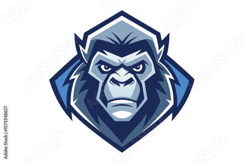 A blue shaded gorilla head stares intensely framed within a diamond shape beautifully