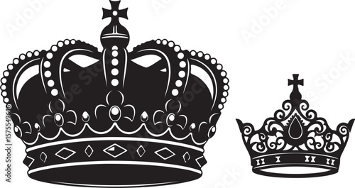 Golden royal crown vector design, isolated on white, a vintage symbol of medieval luxury