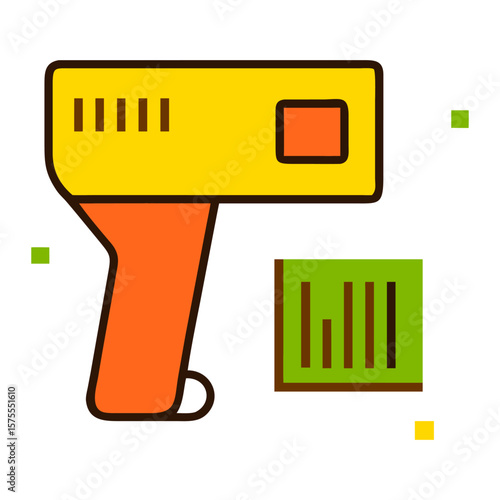 Colorful barcode scanner illustration with a green barcode, representing inventory management in retail