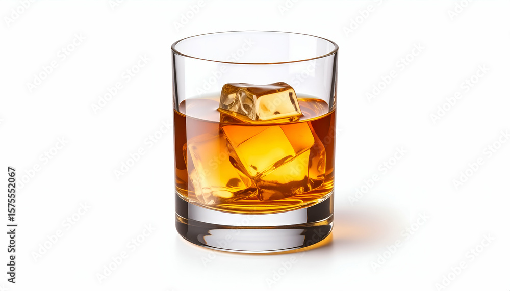 Whiskey on the rocks with glass, and ice. Whiskey on the rocks with glass, and ice.