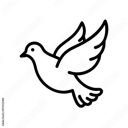 Simple dove outline on white background, gentle bird. Dove soars, spreading its wings, a silhouette representing peace and freedom. Use simple dove line art for logo, symbolic meaning.