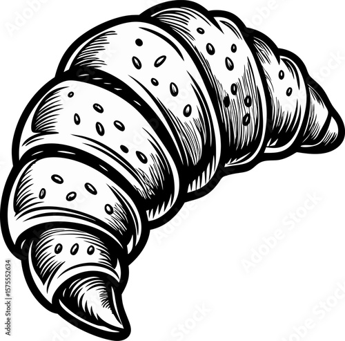 Hand drawn illustration of a croissant in vintage style