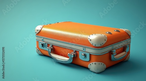 Orange suitcase with teal background travel prep.