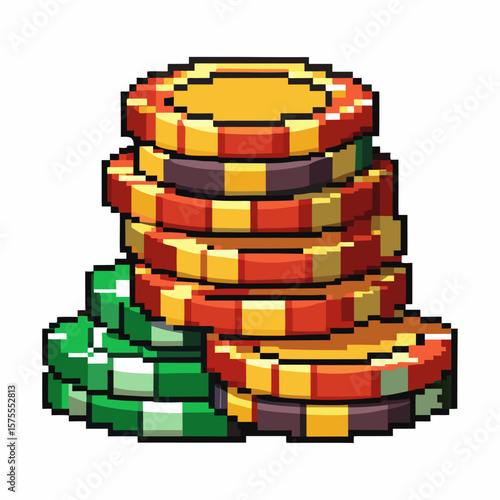 Pixel Art Casino Chips Illustration Retro Gaming Style Design