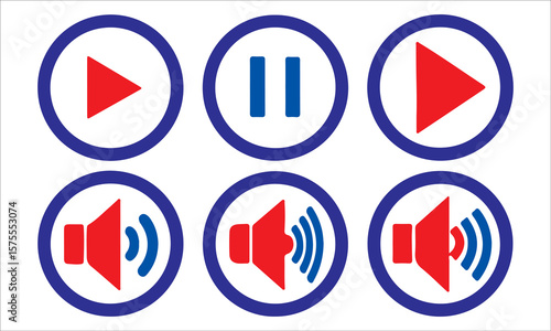 Glossy web set of round business stop and play media player buttons with red and blue arrow road signs, and an American flag icon on a white background illustration Free Download Glossy web set of round business stop and play media player buttons with red and blue arrow road signs, and an American flag icon on a white background illustration - GFXLoad