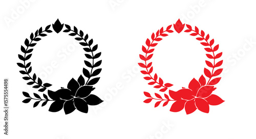 Two wreaths one black and one red with flowers on a white background