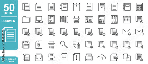 Document Line Icons. Editable Stroke. For Mobile and Web. Contains such icons as Document, File, Resume, File Search, downloading