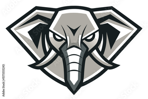 A formidable elephant head with determined eyes is powerfully framed and creatively bold
