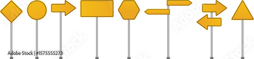Yellow Road Sign Vector Set in Realistic Style 