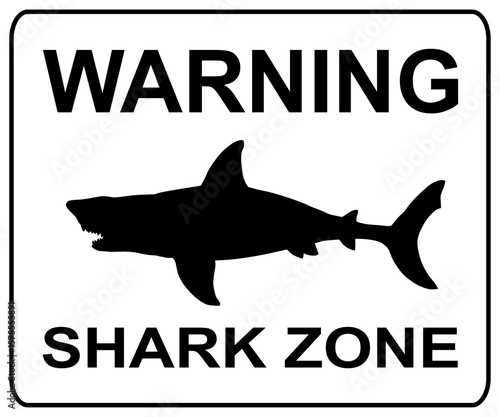 Warning sign shark zone closed beach symbol vector silhouette illustration isolated. Emblem banner shark attack treat, high risk in water. Danger for swimmers, diving and water sports. Scary animal.