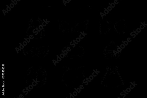 Pet costume icons: hoodie, wings, bowtie, mask, bell, moon, cat face, skirt