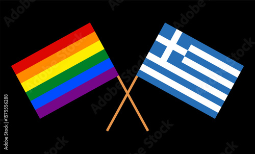 Greece Greek pride flag vector illustration isolated. LGBT rights gay community. Greek flag. Greece flag. LGBT flag. Gay rights. Hellenic equality homosexual proud. 