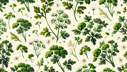 Fresh Green Herb Seamless Pattern for Kitchen Wallpaper.
Vibrant Botanical Background with Parsley and Cilantro.
Clean and Fresh Culinary Herb Wallpaper Design.
