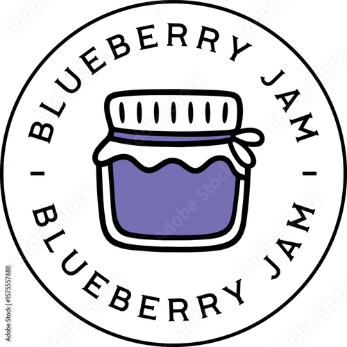 Blueberry jam blueberries spread flavor homemade aesthetic round logo circular label sticker badge packaging. Cute jar cottagecore retro purple minimal drawing illustration isolated clipart design.