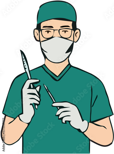 Surgeon Character Holding Scalpels