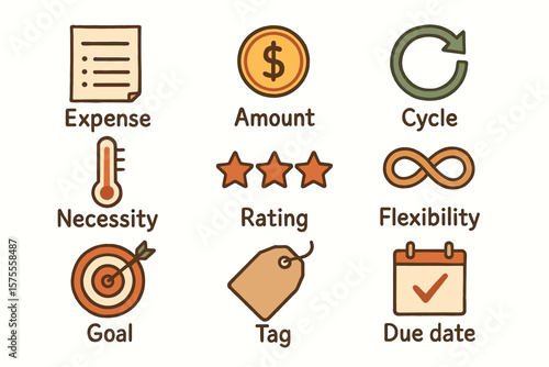 Icons representing financial concepts and productivity tools