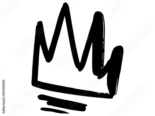 Graffiti crown symbol drawn with expressive black lines in street art style. Hand-drawn vector sketch with bold urban strokes on transparent background.
