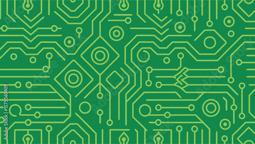 Green circuit board pattern with abstract electronic technological design seamless background