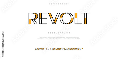 Revolt Abstract line minimal modern alphabet fonts. Typography technology vector illustration