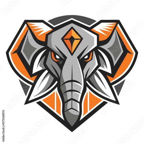 Detailed elephant head looks forward in an imposing way with its distinct features