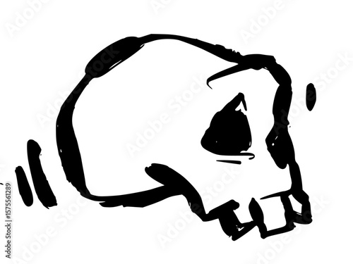 Minimal graffiti-style skull in black ink with rough sketch lines. Urban vector illustration with hand-drawn edge on transparent background.