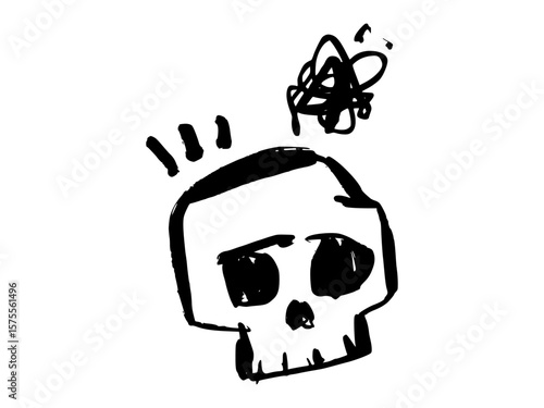Vector graffiti skull illustration with forceful pushing motion lines. Bold black ink hand-drawn street art symbol.