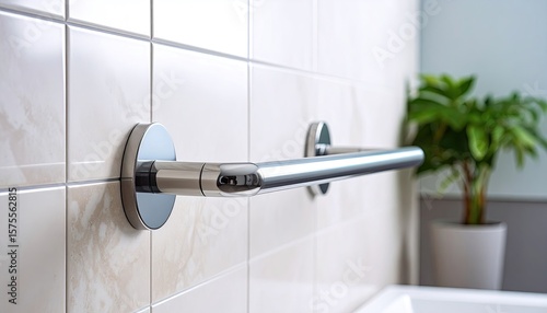 Bathroom grab bar, neutral tones