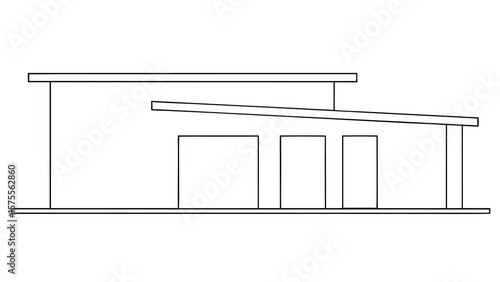 Minimalist architectural illustration of a modern house with flat roof and clean lines