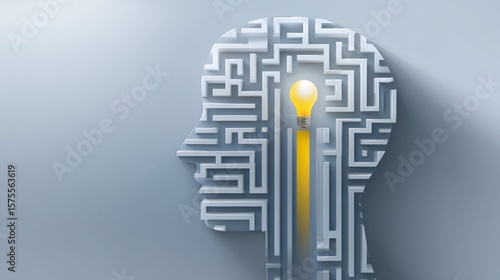 Head Maze with Lightbulb - Problem Solving Concept