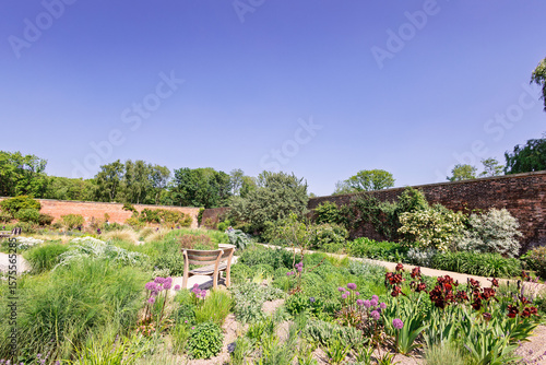 Bridgewater RHS walled garden with flower beds in UK.