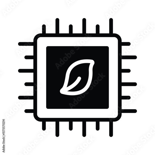 This glyph icon features eco processor with a leaf on it