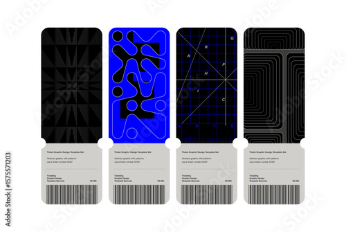abstract ticket-style graphic template set with geometric and modern pattern designs barcode elements minimal layout for visual art poster print concepts banner vertical shape generator guide line