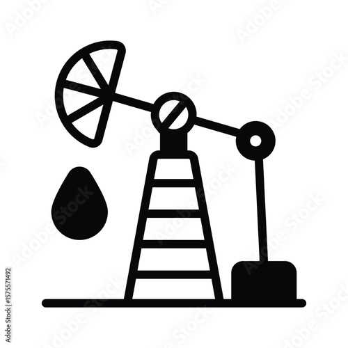 A trendy glyph icon showing oil rig resource extraction