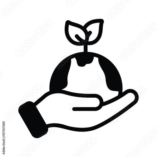 Hand with earth and leaves denoting environmental care concept, glyph icon